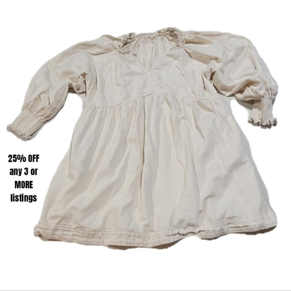 Old Navy Cream Mini Dress Peasant Ruffle Collar Cottage Prairie Summer Spring